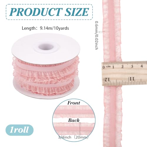 FINGERINSPIRE 10 Yards Double Ruffle Lace Trim Pink 34 inch Wide Ruffle Stretch Elastic Edging Trim Pleated Fabric Lace Ribbon for DIY Dress Headwear Decoration and Gift Wrapping - Image 3