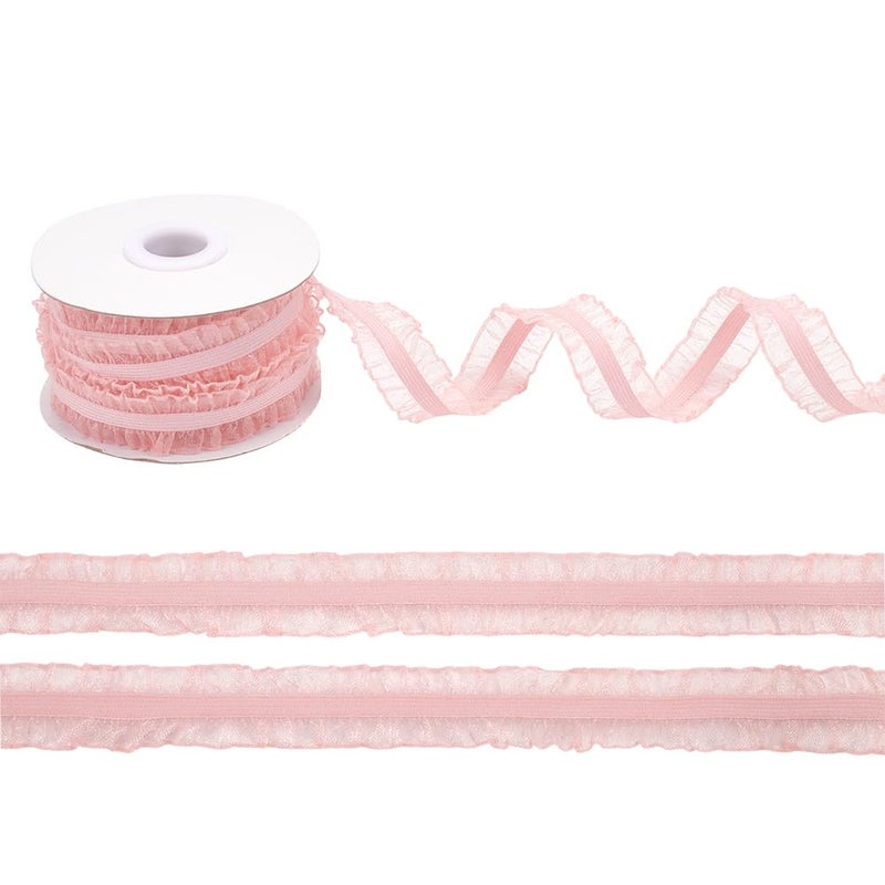 FINGERINSPIRE 10 Yards Double Ruffle Lace Trim Pink 34 inch Wide Ruffle Stretch Elastic Edging Trim Pleated Fabric Lace Ribbon for DIY Dress Headwear Decoration and Gift Wrapping - Image 2