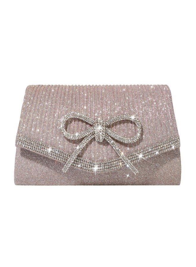 Trisapu Bow Evening Clutch Women Sparkly Purse for Wedding Glitter Rhinestone Party Prom Purse Dressy Clutch Bags Purple Pink - Image 1
