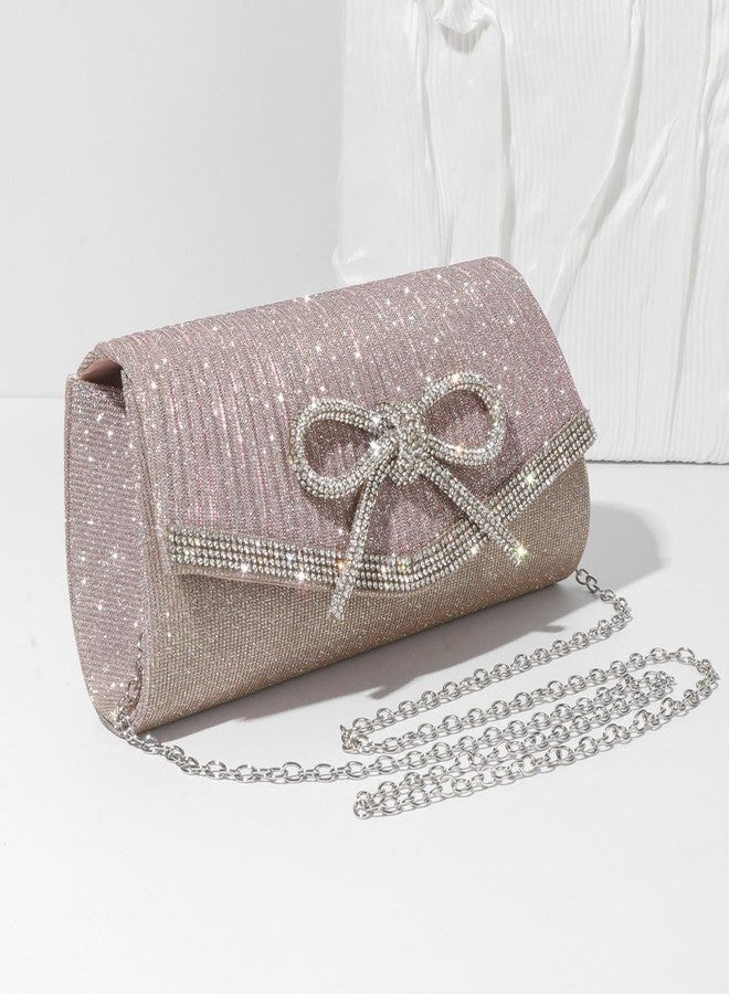 Trisapu Bow Evening Clutch Women Sparkly Purse for Wedding Glitter Rhinestone Party Prom Purse Dressy Clutch Bags Purple Pink - Image 3