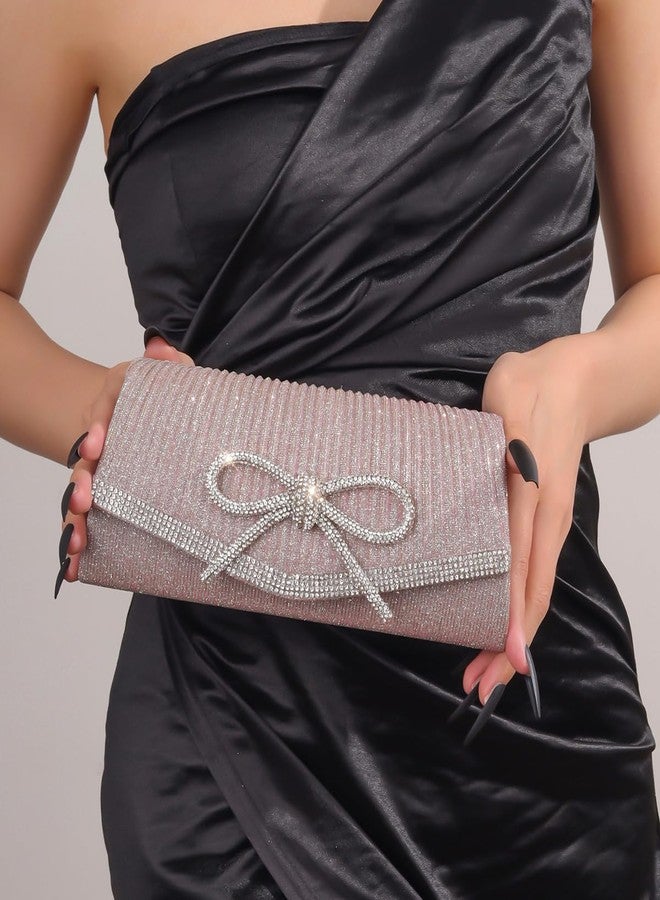 Trisapu Bow Evening Clutch Women Sparkly Purse for Wedding Glitter Rhinestone Party Prom Purse Dressy Clutch Bags Purple Pink - Image 2