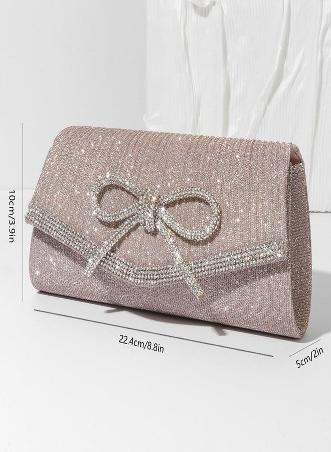Trisapu Bow Evening Clutch Women Sparkly Purse for Wedding Glitter Rhinestone Party Prom Purse Dressy Clutch Bags Purple Pink - Image 4