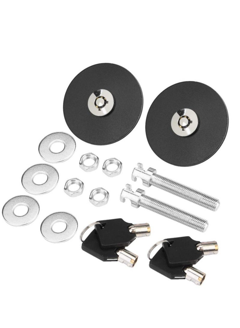 Aluminum alloy Hood Lock, Car Universal Engine Hood Cover Lock Key Pin Kit Safety Latch Pin(2PCS Black) - Image 2