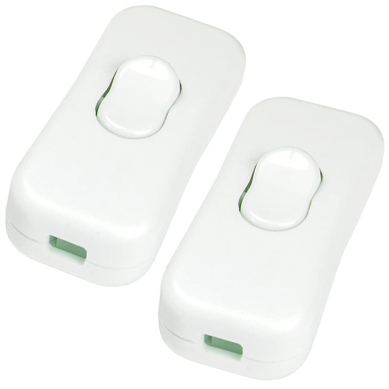 PLUSPOE Inline Appliance Switch, On-Off DPST Control Rocker Lamp Switch for Bedroom Table Lamp Desk LED Lights White (2Pack) - Image 1