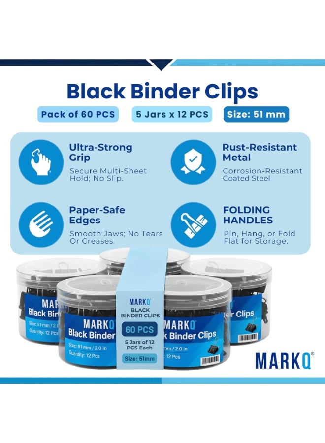 مارك مشابك أوراق معدنية باللون الأسود – عبوة كبيرة تحتوي على 60 قطعة | مشابك قابلة للطي مقاس كبير جدًا 51 ملم | قوية ومقاومة للصدأ لتنظيم المستندات في المكتب والمدرسة والمنزل – عبوة من 60 مشبك - Image 5