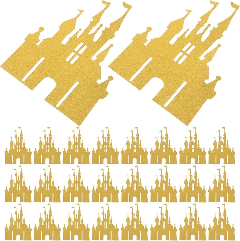 Gold Glitter Castle Cake Topper 100pcs Princess Prince Birthday Party Decoration - Image 1