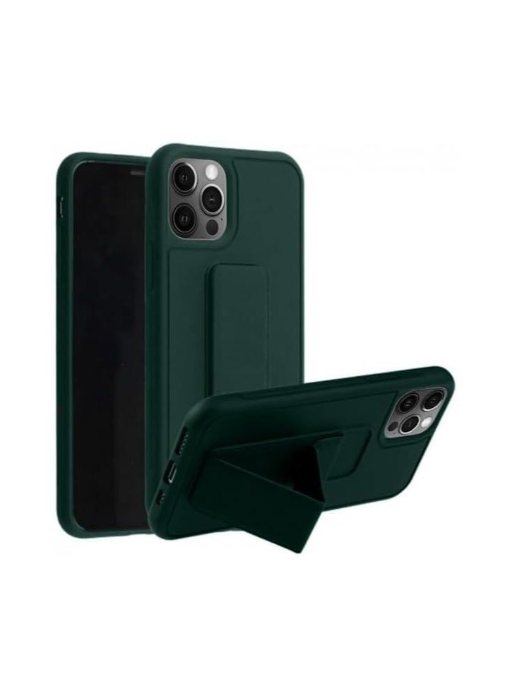 iPhone 15 Pro Max Cover Green Magnetic Car Mount Kickstand & Holder, Premium Silicone Vertical & Horizontal Hand Strap and Grip with Multi Stand (Green) - Image 1