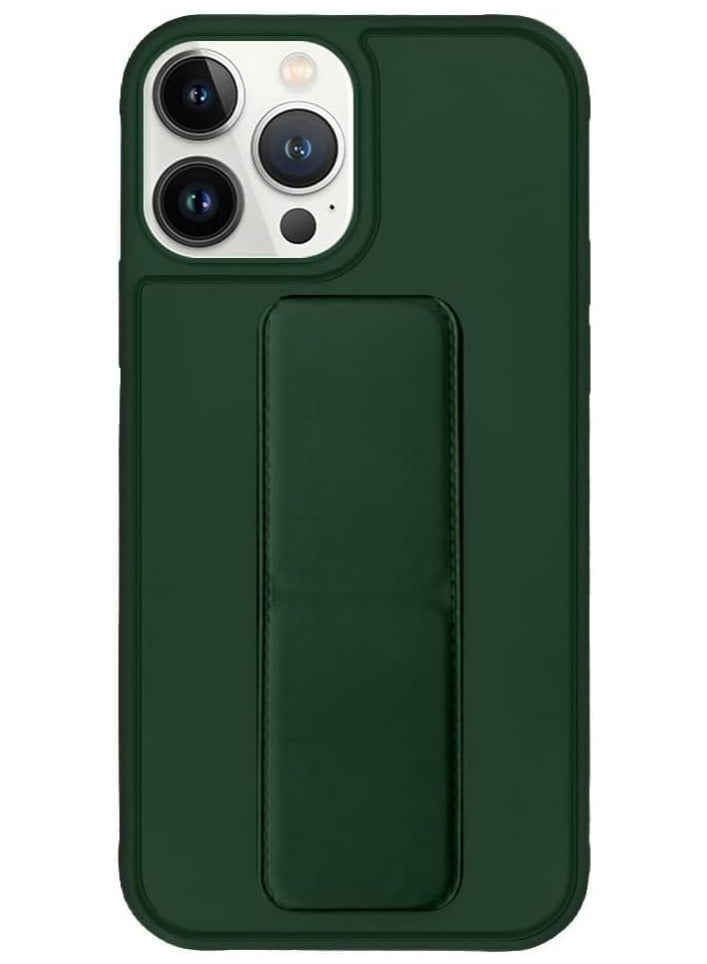 iPhone 15 Pro Max Cover Green Magnetic Car Mount Kickstand & Holder, Premium Silicone Vertical & Horizontal Hand Strap and Grip with Multi Stand (Green) - Image 2