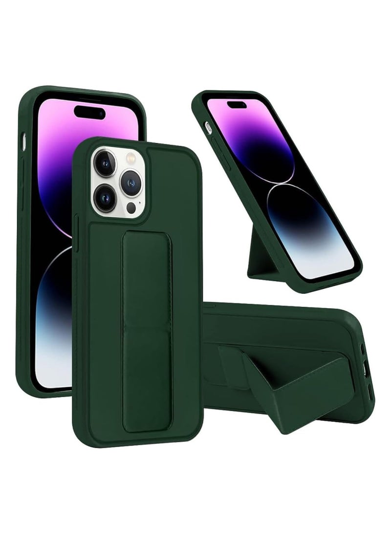 iPhone 15 Pro Max Cover Green Magnetic Car Mount Kickstand & Holder, Premium Silicone Vertical & Horizontal Hand Strap and Grip with Multi Stand (Green) - Image 4