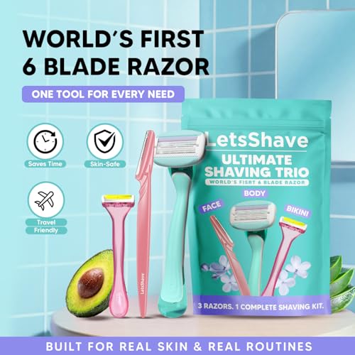 LetsShave Ultimate Shaving Trio for Women | Face, Body & Bikini Razor Kit | World’s 1st 6 Blade Razor for Smooth, Safe & Precise Hair Removal | 3 Razors Combo for Full Body Grooming - Image 2