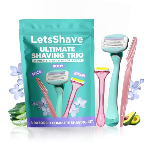 LetsShave Ultimate Shaving Trio for Women | Face, Body & Bikini Razor Kit | World’s 1st 6 Blade Razor for Smooth, Safe & Precise Hair Removal | 3 Razors Combo for Full Body Grooming - Image 1