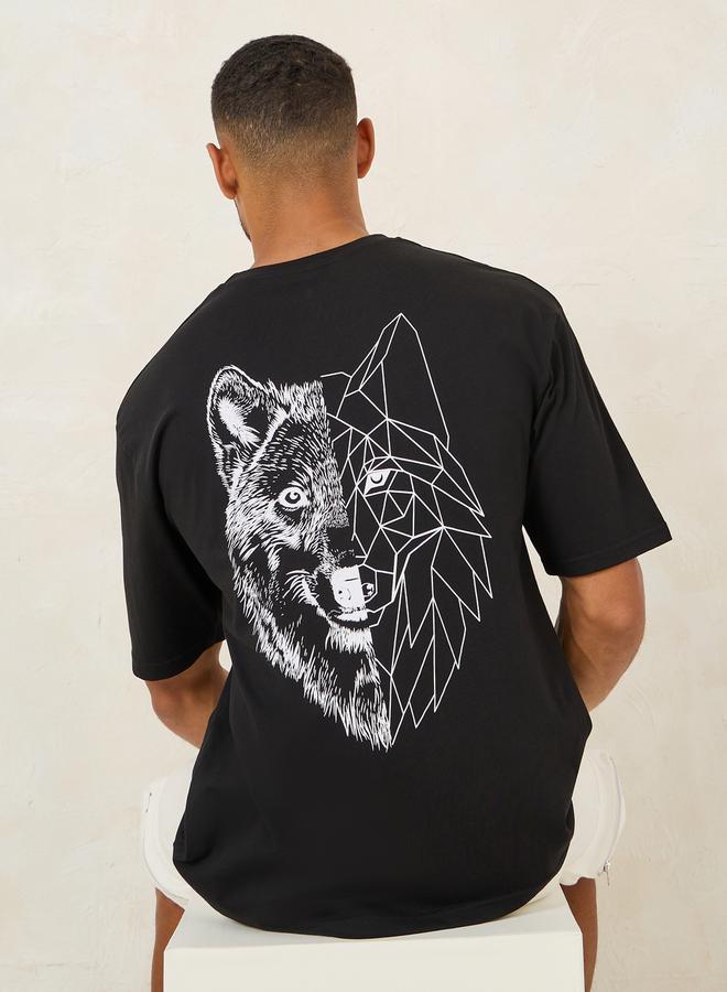 Styli Wolf Graphic Print Oversized T-Shirt - Image 1