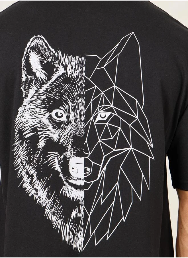Styli Wolf Graphic Print Oversized T-Shirt
