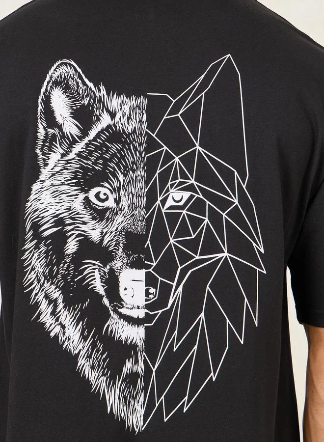 Styli Wolf Graphic Print Oversized T-Shirt
