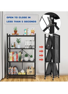 RollsTimi  4-Tier Foldable Storage Shelf with Wheels,Rolling Cart for Books Kitchen Storage Shelves, Pantry & Closet Organizer, Office Room Decor,Black  - Image 5