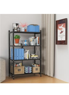 RollsTimi  4-Tier Foldable Storage Shelf with Wheels,Rolling Cart for Books Kitchen Storage Shelves, Pantry & Closet Organizer, Office Room Decor,Black  - Image 2