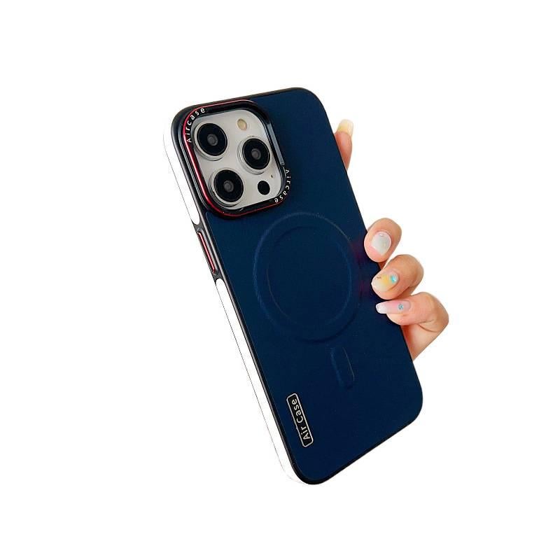 MagSafe iPhone 12 Pro Max Leather Case Protective Texture in with MagSafe in Blue for Personal Use - Image 1
