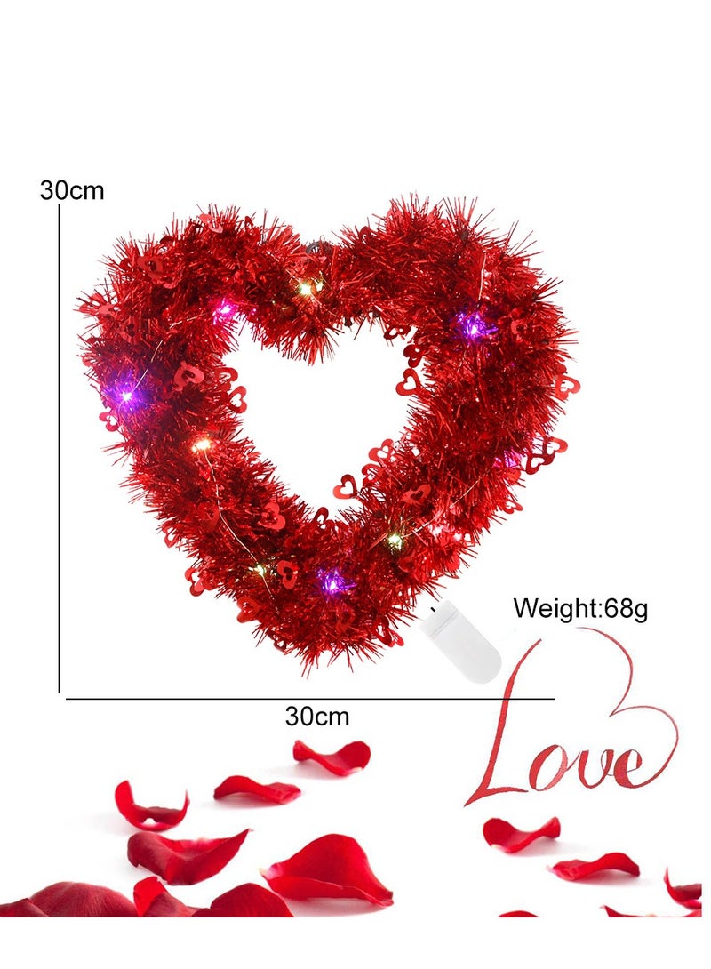SYOSI Heart Shaped Wreaths, 2 Pcs Handmade Artificial Decorative Wreath, Red Heart Wreath with LED Lights for Front Door Decor Wedding Proposal Engagement Party  - Image 5