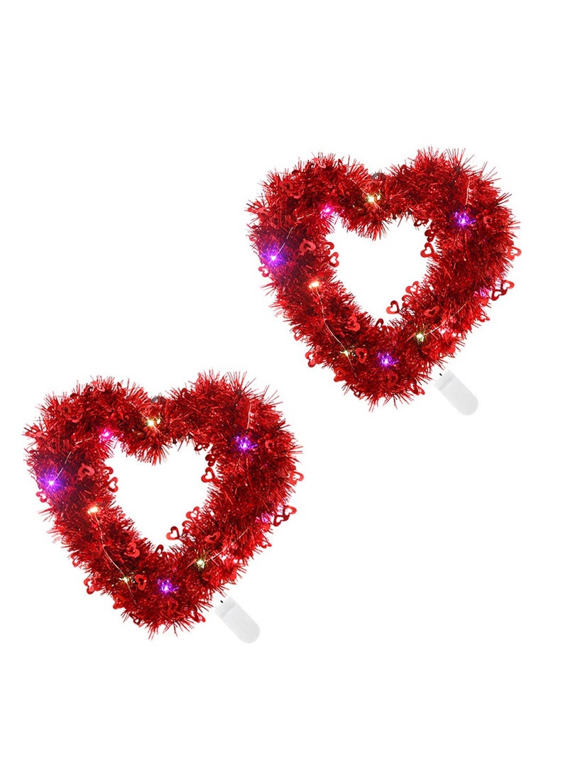 SYOSI Heart Shaped Wreaths, 2 Pcs Handmade Artificial Decorative Wreath, Red Heart Wreath with LED Lights for Front Door Decor Wedding Proposal Engagement Party  - Image 1