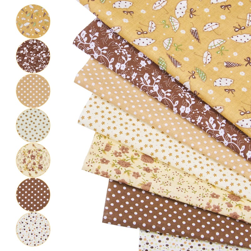 Craftdady 7 Sheets Brown Cotton Fabric for Patchwork Squares Flower Craft Fabric Pre-Cut Multicolor Design Sewing Floral 250 mm for DIY Sewing Scrapbooking Quilting Craft Patchwork - Image 1