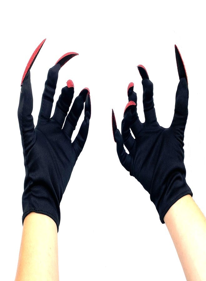 Dzrige Halloween Witch Gloves Witch Claw Gloves Scary Demon Hands Gloves with Long Fingernails for Halloween Party Carnival Cosplay Costume Decoration Accessories, Red - Image 4