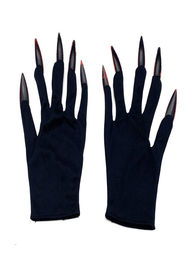 Dzrige Halloween Witch Gloves Witch Claw Gloves Scary Demon Hands Gloves with Long Fingernails for Halloween Party Carnival Cosplay Costume Decoration Accessories, Red - Image 3