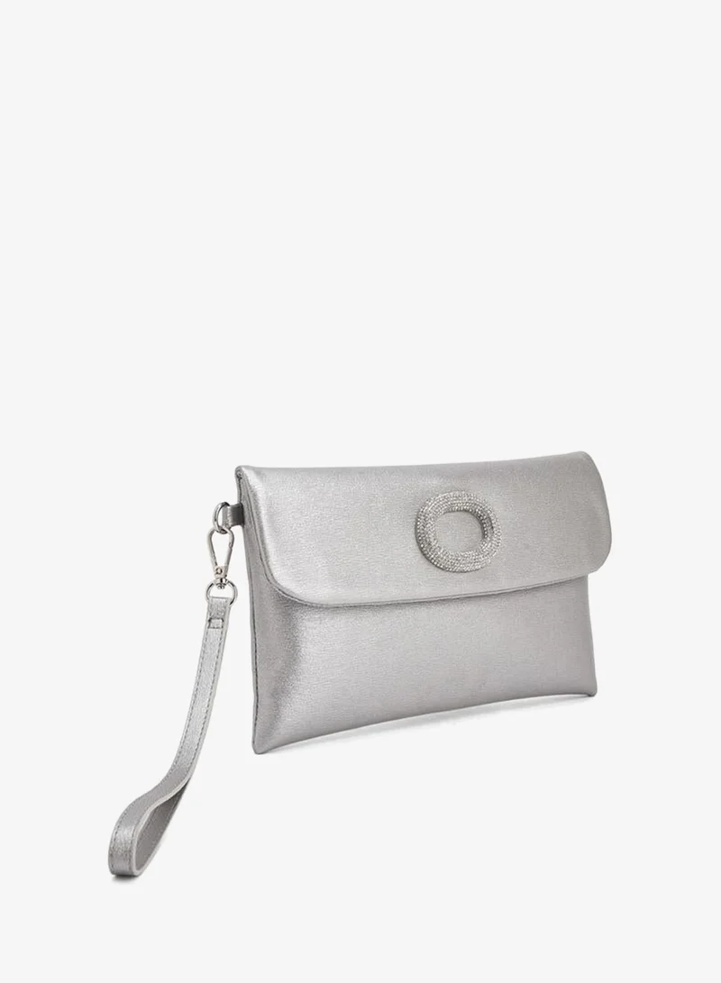 Paprika SILVER Textured Clutch With Detachable Wristlet Strap for Women | Best Price UAE