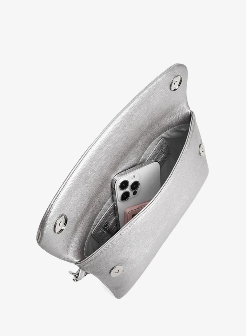 Paprika SILVER Textured Clutch With Detachable Wristlet Strap for Women | Best Price UAE