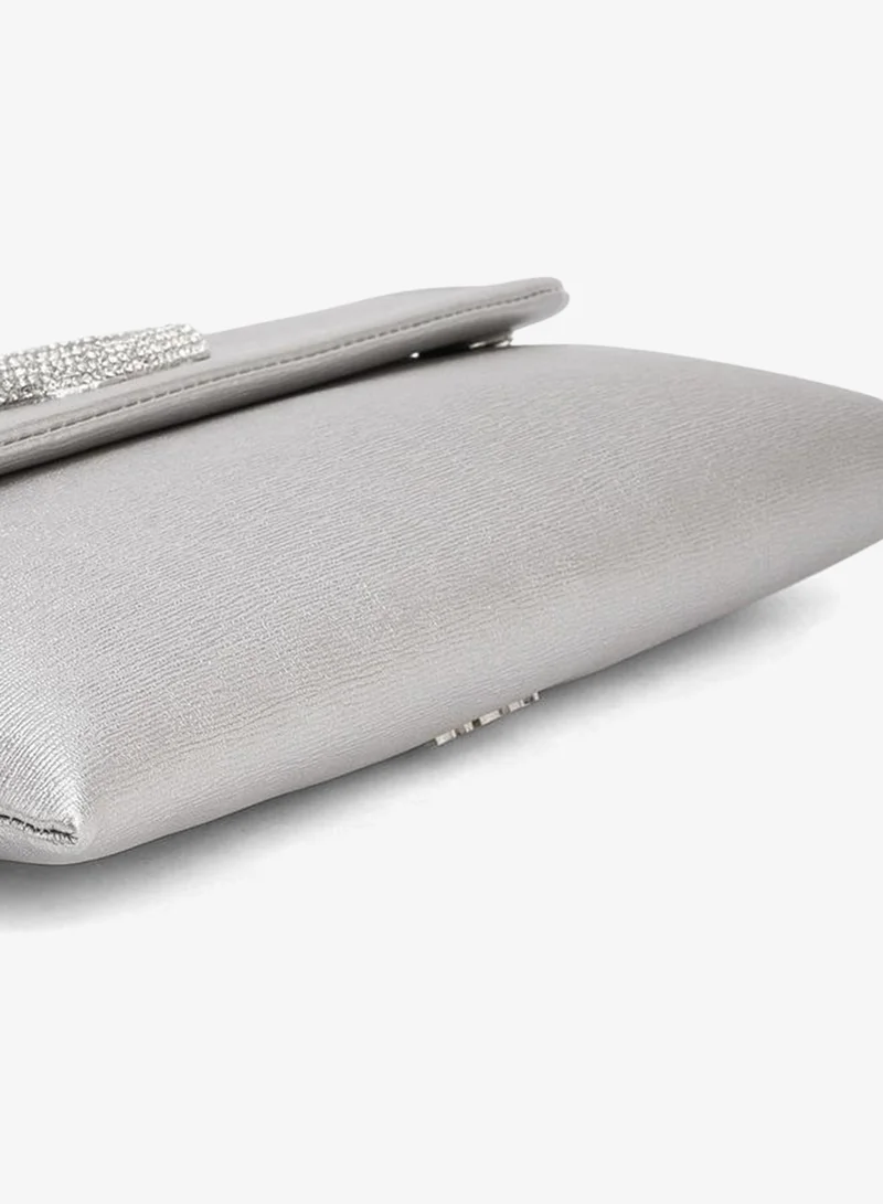 Paprika SILVER Textured Clutch With Detachable Wristlet Strap for Women | Best Price UAE