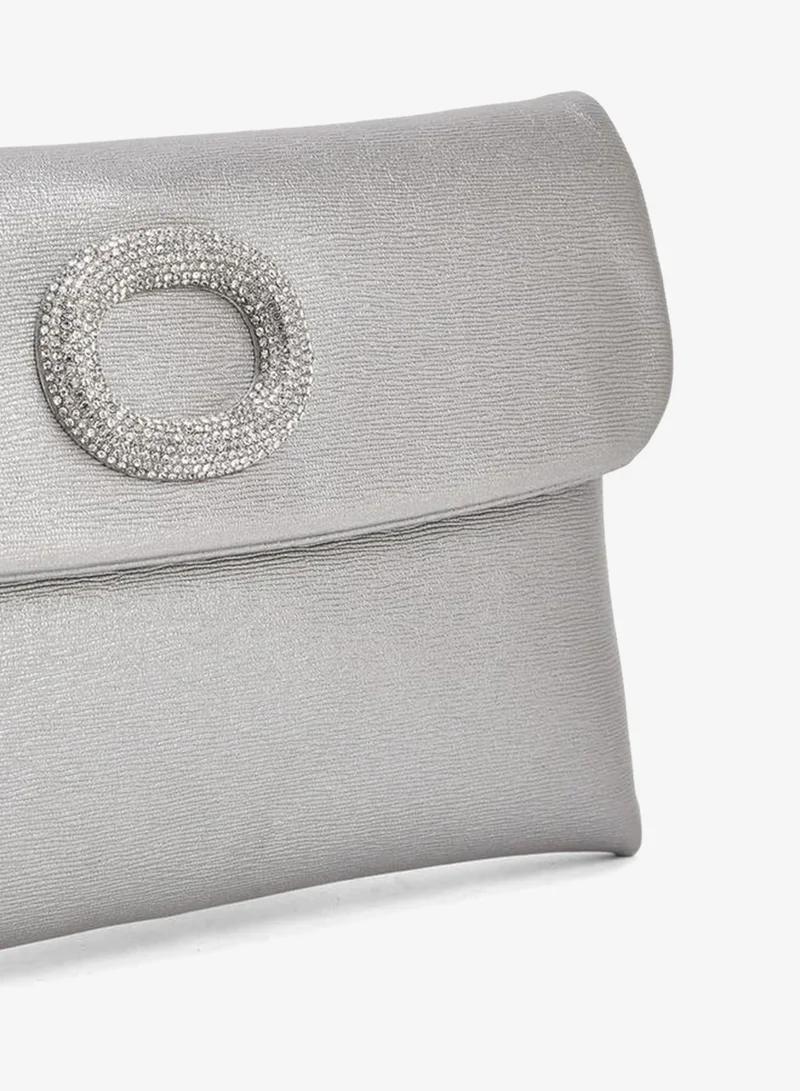 Paprika SILVER Textured Clutch With Detachable Wristlet Strap for Women | Best Price UAE