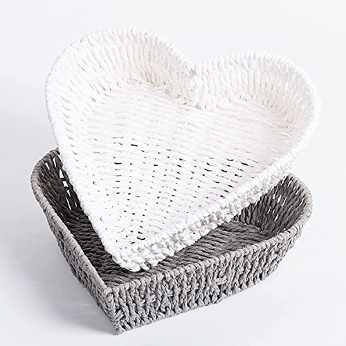 BinaryABC Heart Shaped Rattan Basket,Fruit Vegetables Bread Rattan Basket(Black) - Image 5