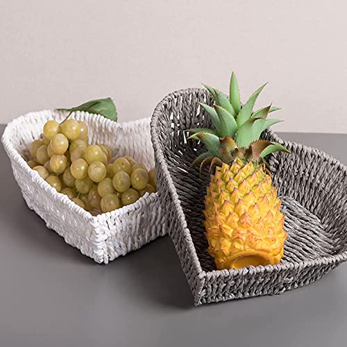 BinaryABC Heart Shaped Rattan Basket,Fruit Vegetables Bread Rattan Basket(Black) - Image 2
