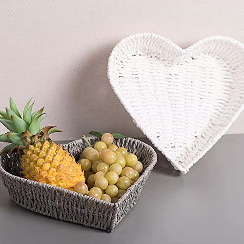 BinaryABC Heart Shaped Rattan Basket,Fruit Vegetables Bread Rattan Basket(Black) - Image 3