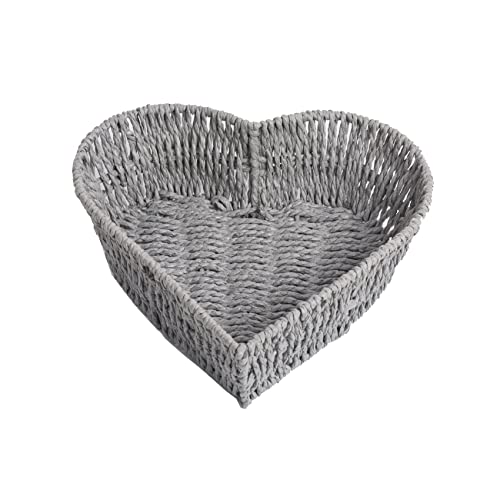 BinaryABC Heart Shaped Rattan Basket,Fruit Vegetables Bread Rattan Basket(Black) - Image 1