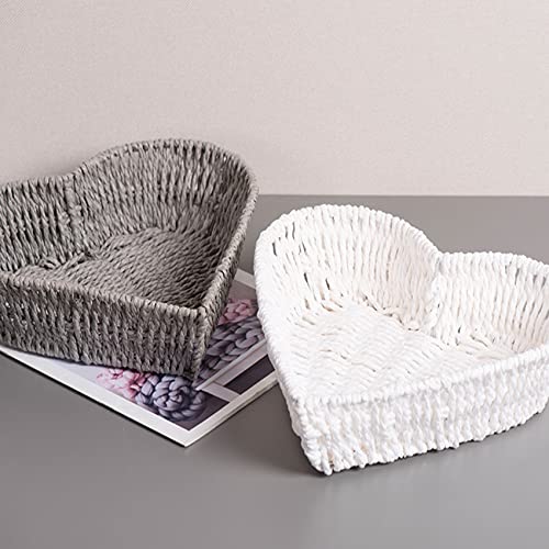 BinaryABC Heart Shaped Rattan Basket,Fruit Vegetables Bread Rattan Basket(Black) - Image 4