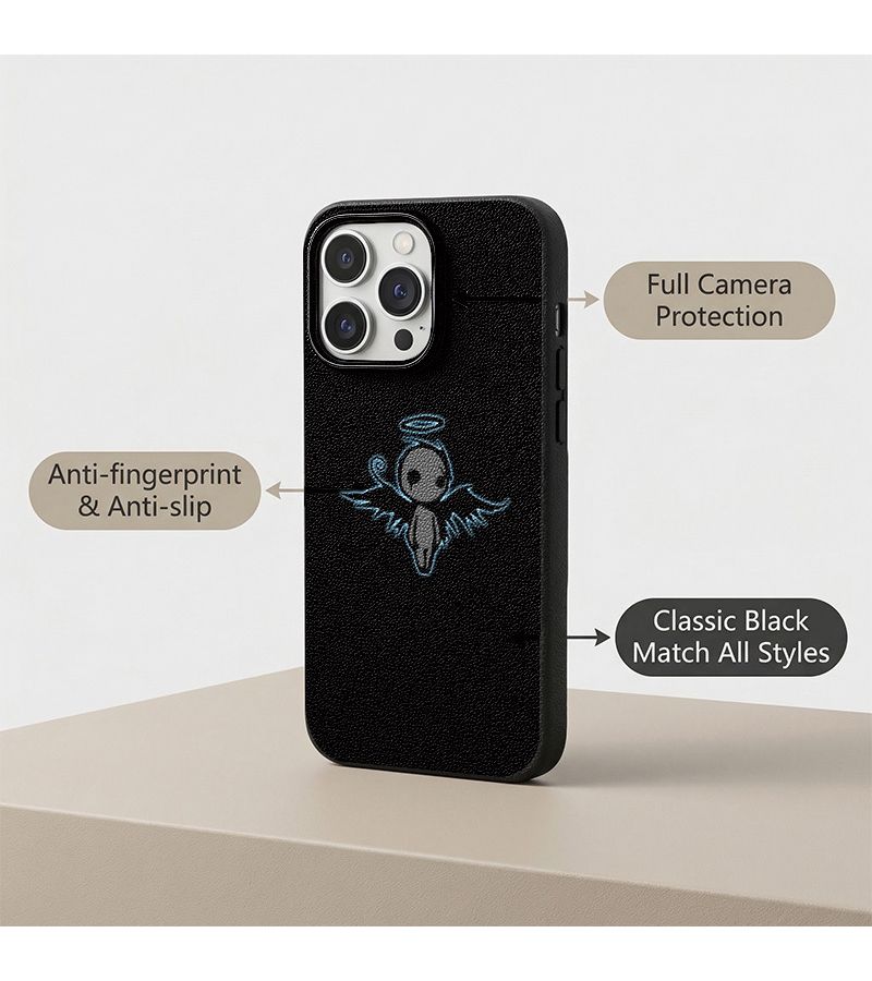 Phone Case Black Background Angel Character Line Drawing Drop Proof For iPhone 13 Pro - Image 3
