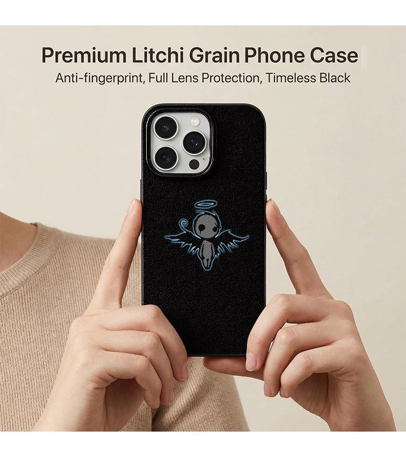 Phone Case Black Background Angel Character Line Drawing Drop Proof For iPhone 13 Pro - Image 1