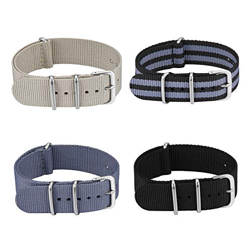 SBR Watch Bands,18mm 20mm 22mm Watch Straps Nylon Replacement Men Women Bands (4pcs) (20mm, Khaki/Black Gray/Gray/Black) - Image 2