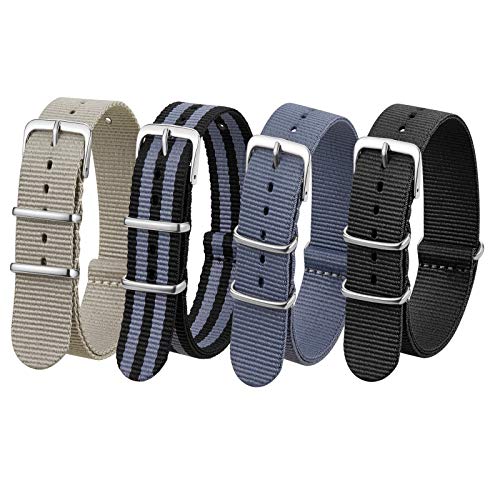 SBR Watch Bands,18mm 20mm 22mm Watch Straps Nylon Replacement Men Women Bands (4pcs) (20mm, Khaki/Black Gray/Gray/Black) - Image 1