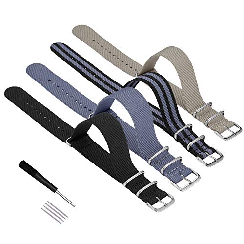 SBR Watch Bands,18mm 20mm 22mm Watch Straps Nylon Replacement Men Women Bands (4pcs) (20mm, Khaki/Black Gray/Gray/Black) - Image 3
