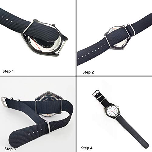 SBR Watch Bands,18mm 20mm 22mm Watch Straps Nylon Replacement Men Women Bands (4pcs) (20mm, Khaki/Black Gray/Gray/Black) - Image 4