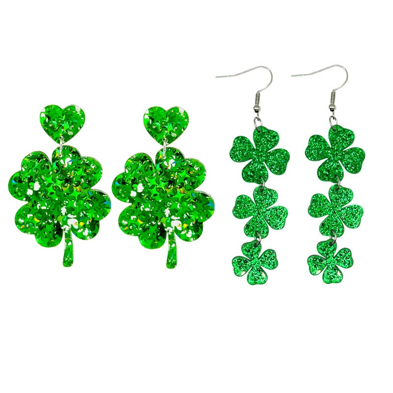 HTH St Patricks Day Earrings Sparky Green Four Leaf Hat Shamrock Danlge Earrings for Women Irish Holiday Gift - Image 1