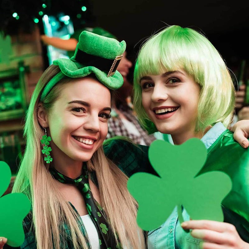 HTH St Patricks Day Earrings Sparky Green Four Leaf Hat Shamrock Danlge Earrings for Women Irish Holiday Gift - Image 2