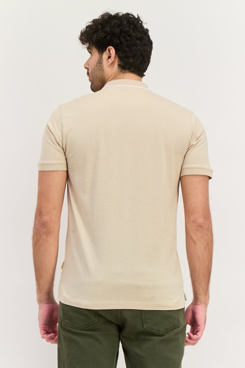 Gazzarrini قميص بولو قصير الأكمام للرجال بتصميم عادي، بيج - Image 4