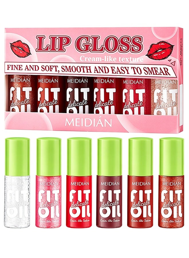 Meidián lip gloss,6 Colors/set Hydrating Jelly Lip Oil long-lasting Moisturizing smooth shimmering Lip Hydrating Liquid - Image 1