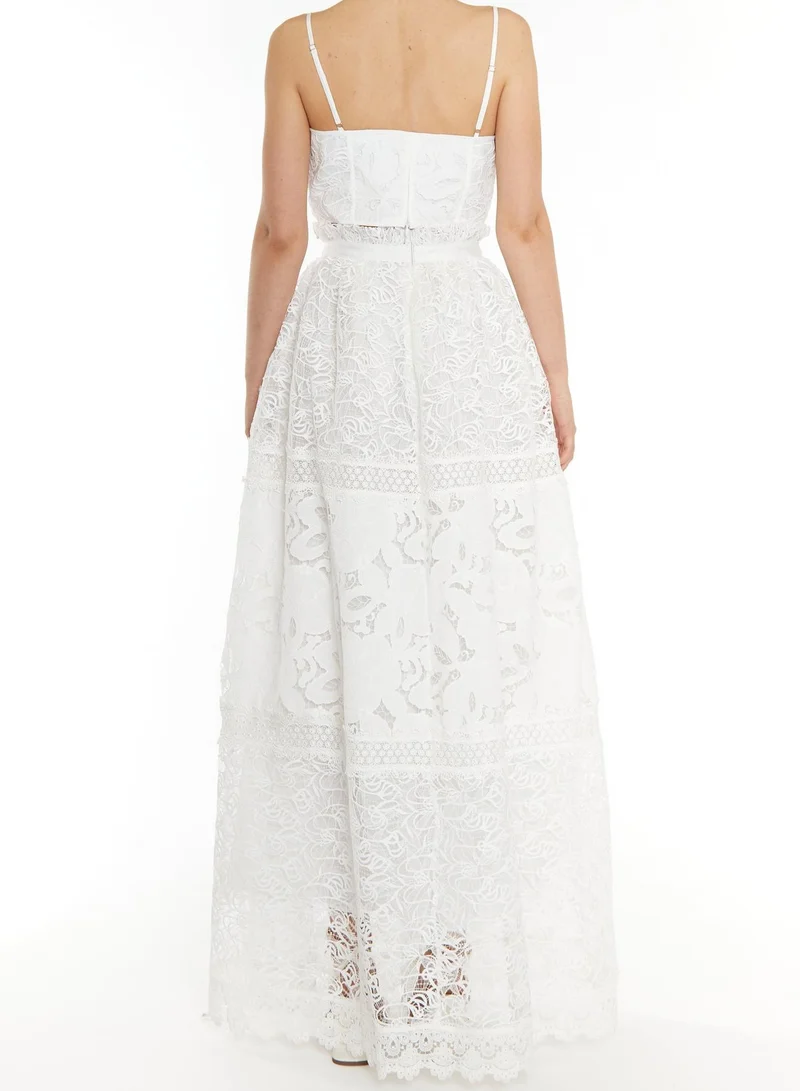 ترو ديكادينس Melissa Co-ord White Patchwork Lace Corset Style Crop Top