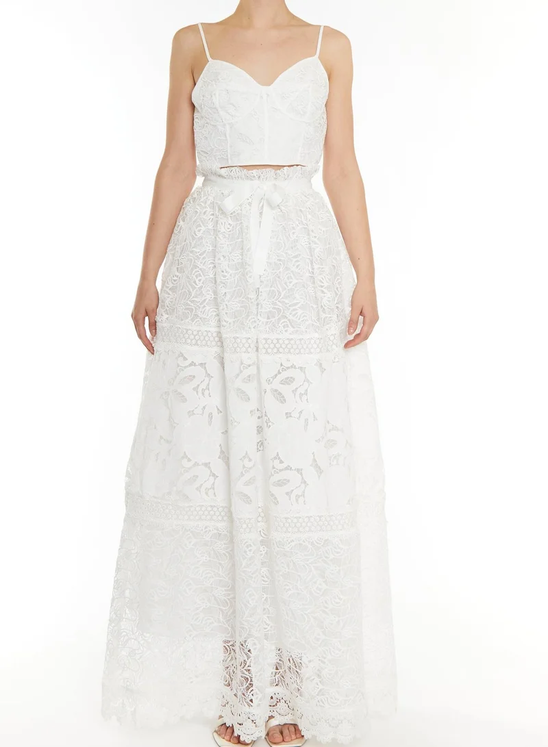 ترو ديكادينس Melissa Co-ord White Patchwork Lace Corset Style Crop Top