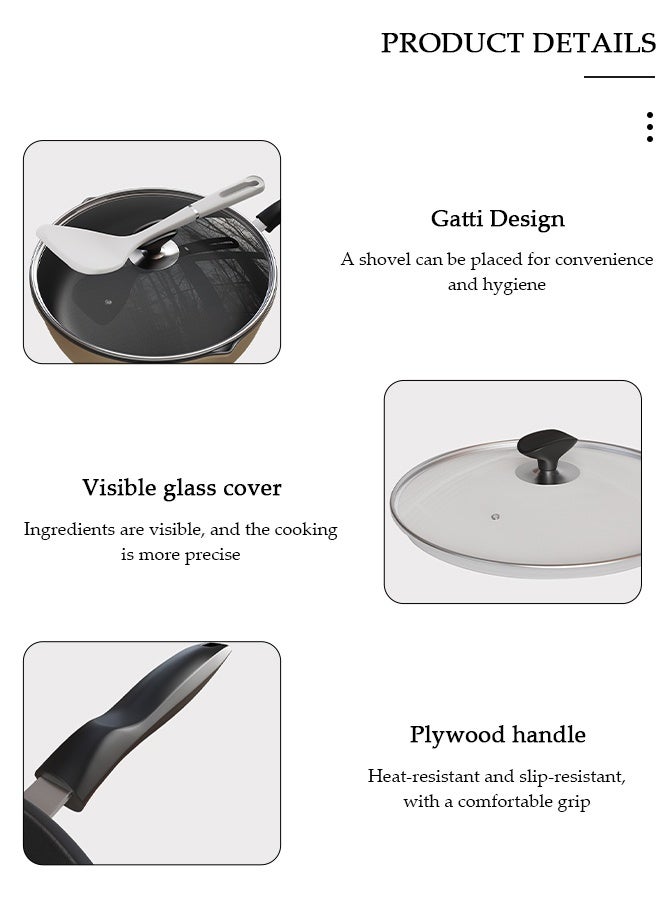 DUNISO Ceramic Lightweight Frying Pan Skillet Thickened Bottom,28cm Healthy Non-Stick 0 Fluorine Washable Coating Pans with Heat-Resistant Hanging Handle Thickened Glass Lid,Durable Wear and High Temperature Resistance Omelette Pan Compatible with All Stovetops,Ideal Frying, Cooking, Sauteing - Image 3
