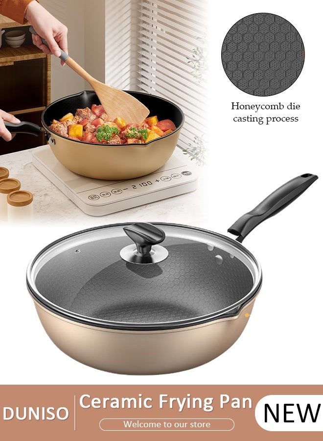 DUNISO Ceramic Lightweight Frying Pan Skillet Thickened Bottom,28cm Healthy Non-Stick 0 Fluorine Washable Coating Pans with Heat-Resistant Hanging Handle Thickened Glass Lid,Durable Wear and High Temperature Resistance Omelette Pan Compatible with All Stovetops,Ideal Frying, Cooking, Sauteing - Image 1