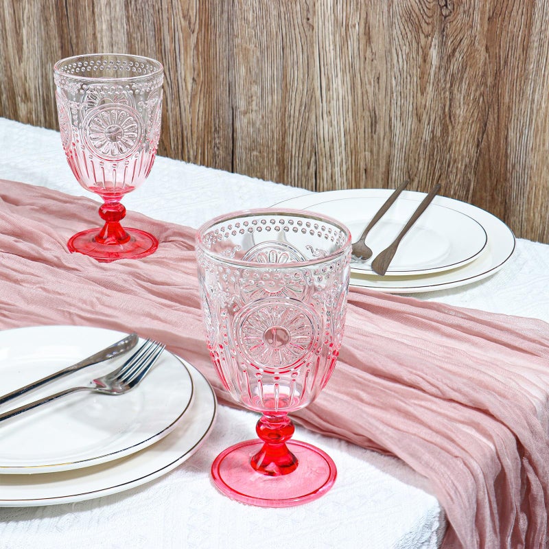 XUWAIDSGN 12Pcs Plastic Vintage Wine Glasses 13.5oz Reusable Embossed Goblet Glasses Pink Gradient Retro Wine Glassware Unbreakable Stemmed Champagne Water Cups for Wine Cocktail Juice Wedding - Image 5